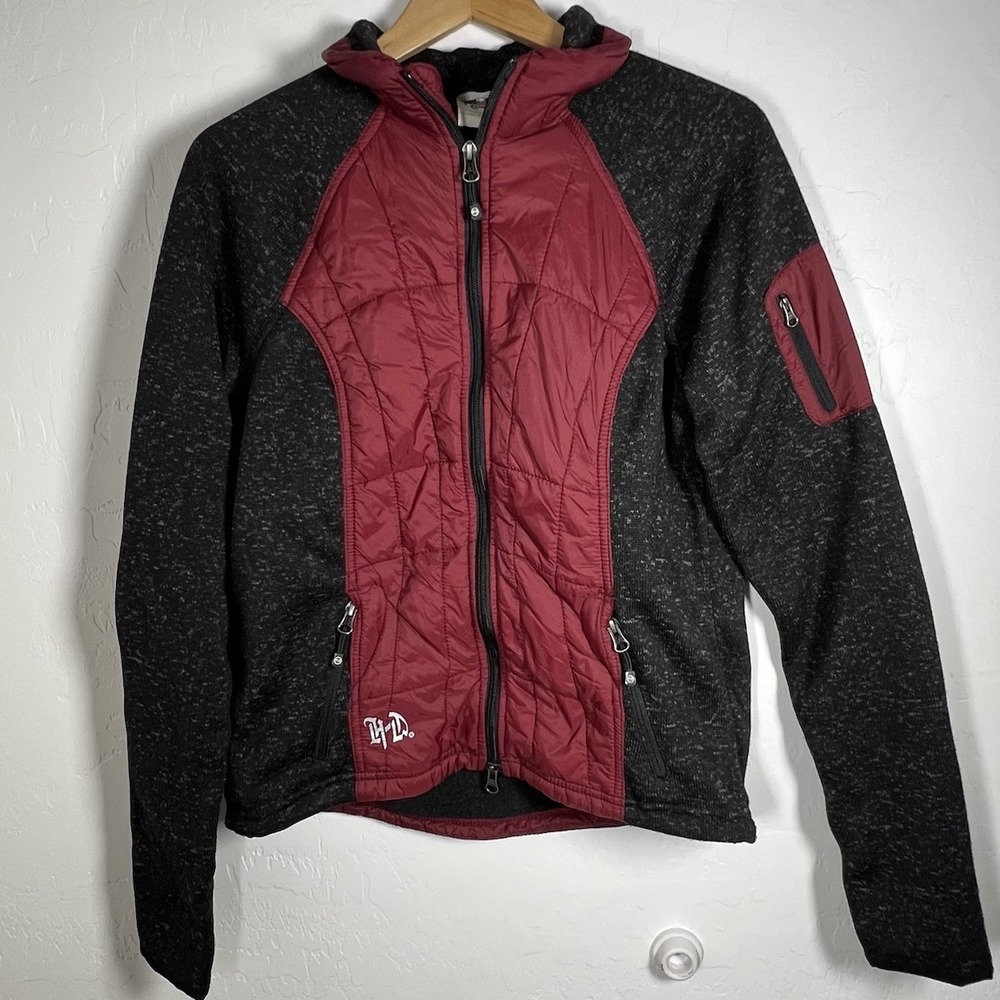 Harley Davidson Womens Size Large Maroon Gray Fleece Jacket Geneveve Full Zip